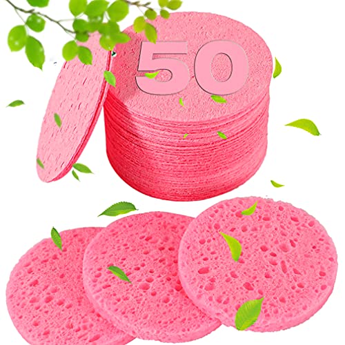 Facial Sponges | 50-Count, 100% Natural Cellulose, Pink