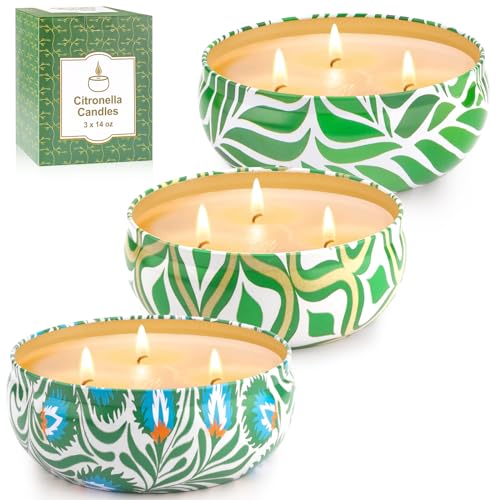 Citronella Candle | Large 3 x 14 oz, 300 Hours Burn Time, 3-Wick Natural Soy Wax