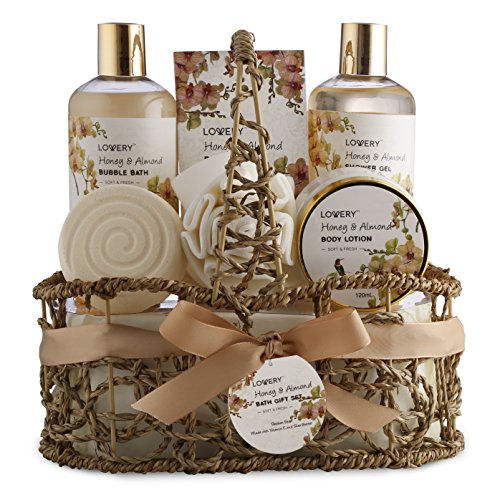 Bath and Body Set | Honey & Almond Scent, Includes Shower Gel, Bubble Bath, Bath Bomb