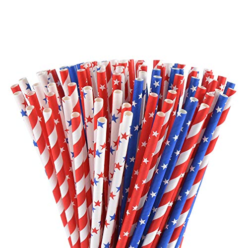 Paper Straws | Biodegradable, 100 Count, Patriotic Design