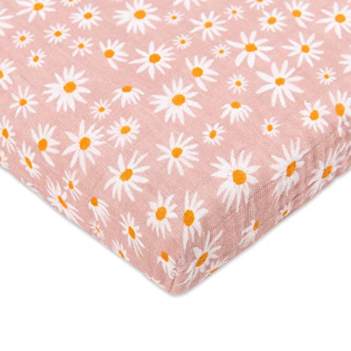 Crib Sheet | 100% Organic Cotton, GOTS-Certified, Ultra-Soft Muslin, Daisy Design