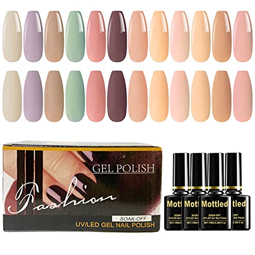 Nail Polish Set | 12 Pcs, Multi-Color Gel Varnish, Soak Off, Natural Skin Tone