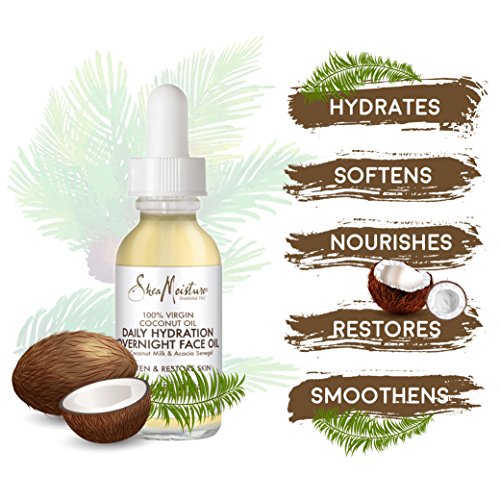 SheaMoisture Overnight Face Oil for All Skin Types 100% Virgin Coconut Oil for Daily Hydration 1 oz