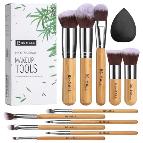 Makeup Brush Collection | 11 Pieces, Bamboo, Synthetic, Comes w/ Organizer Bag & Makeup Sponge