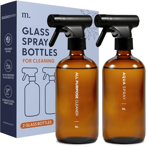 Glass Spray Bottle Set | 16.9 fl oz Amber, 2 Pack with 16 Labels