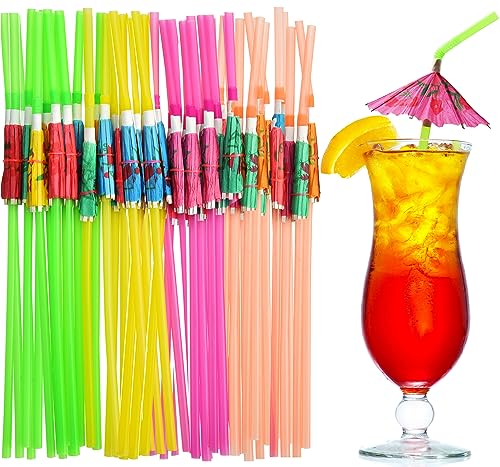 Drinking Straws | 100 Pack, Tropical Cocktail Design