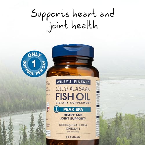 Wiley's Finest Wild Alaskan Fish Oil Peak EPA - Triple Strength Peak EPA and DHA - 1000mg Omega-3s, SQF-Certified - 90 Softgels (90 Servings)