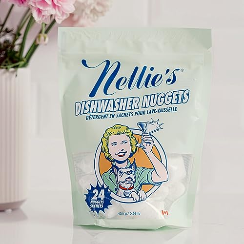 Nellie's Dishwasher Nuggets - Dishwasher Detergent Pods - Plant-Based, Residue-Free, Septic Safe, and Phosphate-Free (24 Pack)