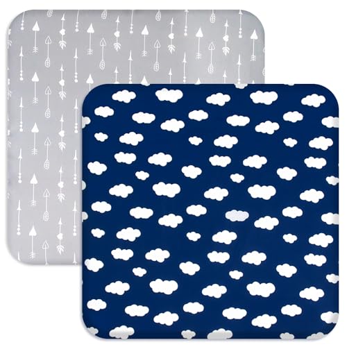 Fitted Sheets for Playard | Ultra Soft Microfiber, 2 Pack, Navy Cloud & Grey Arrow