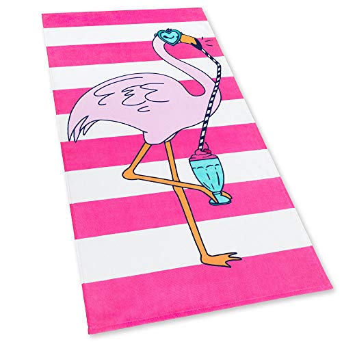 Beach Towel | 28 x 55 inches, 100% Cotton, Flamingo Stripes