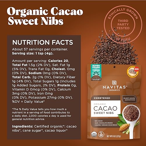 Cacao Sweet Nibs | 8oz Bag, Organic, Non-GMO, Gluten-Free