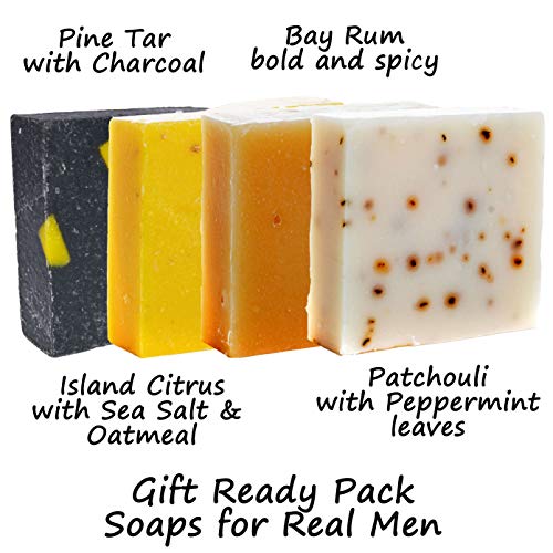 360 Feel Men's Soap bar Handmade -Masculine fragrance-, Patchouli, Pine Tar with Charcoal Beeswax,Citrus - Gift pack- Natural Men Soap- Gift for him Bay Rum, 4 Count (Pack of 1)