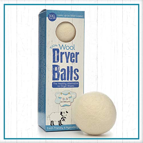 Wool Dryer Balls | High Moisture Absorbent, Static Reducing, 3 Count, XL Size, White