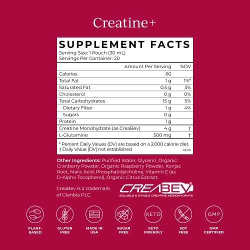 Creatine Supplement | Amino Energy, Recovery, Muscle Mass, Raspberry Flavor - 30ml Pouches, 20 Pack