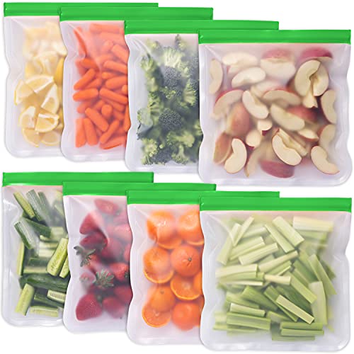 Reusable Food Storage Bags | 8 Pack, Extra Thick, BPA Free, Leakproof