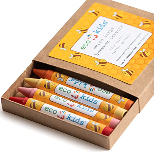 eco-kids Jumbo Beeswax Crayons (8-Pack) - Assorted Vibrant Food-Grade Colors - Extra Large, Easy-Grip For Toddlers – Safe, Non-Toxic - Smooth, Sustainable, Eco-Friendly - Ages 1+