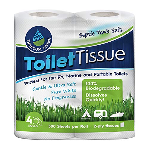 Toilet Paper | 2-Ply, 4 Rolls, 500 Sheets Each, Biodegradable, RV & Marine Safe