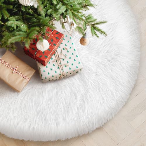 Christmas Tree Skirt | White Fur Burlap, 48 Inch