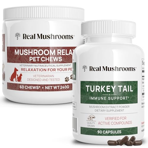 Mushroom Supplement | Turkey Tail for Immunity, Pet Relax Chews, 90ct & 60 Chews Bundle