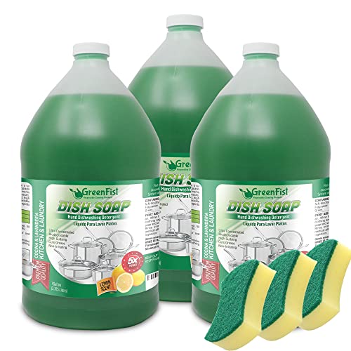 Dish Soap | Lemon Scent, 128 oz, 3 Pack with Sponges