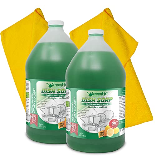 Dish Soap | Lemon Scent, 128 oz, Includes 2 Microfiber Towels