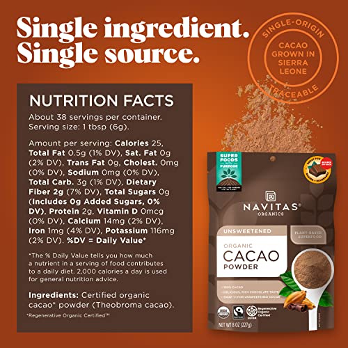 Cacao Powder | Regenerative Organic Certified, Non-GMO, 8oz Bag, 15 Servings