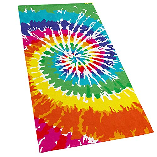 Beach Towel | 30 x 60 inches, 100% Cotton Velour, Tie Dye Design