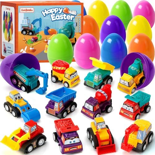 Toy Set | 12 Colorful Plastic Easter Eggs with Surprise Vehicles, Perfect for Egg Hunts