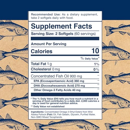 Wiley's Finest Wild Alaskan Fish Oil Easy Swallow Minis - Omega-3 Fish Oil Supplement for Adults and Kids - Double-Strength 630mg EPA and DHA Natural Supplement - 120 Mini Softgels (60 Servings)