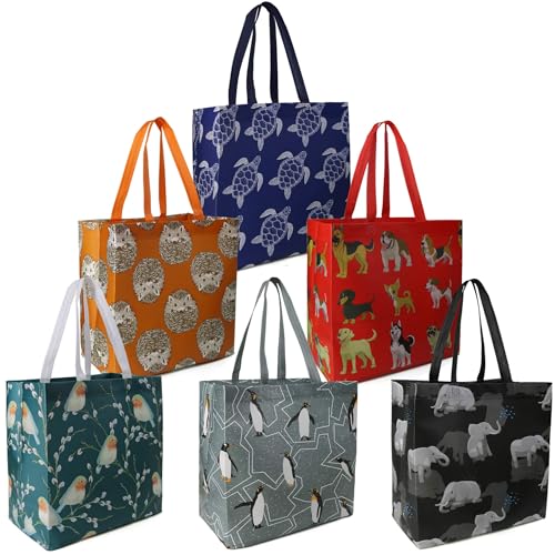 Reusable Grocery Bags | Lightweight, Water Resistant, 6 Pack, Long Handles, Durable