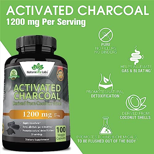 Activated Charcoal Capsules | 1,200 mg, 100 Vegan Capsules, Promotes Detoxification