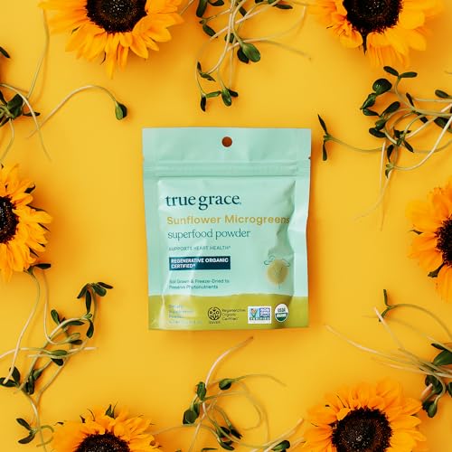 True Grace Sunflower Microgreens - 0.4 oz - Daily Superfood Powder - Gluten & Soy Free, Vegan, Regenerative Organic Certified - 30 Servings