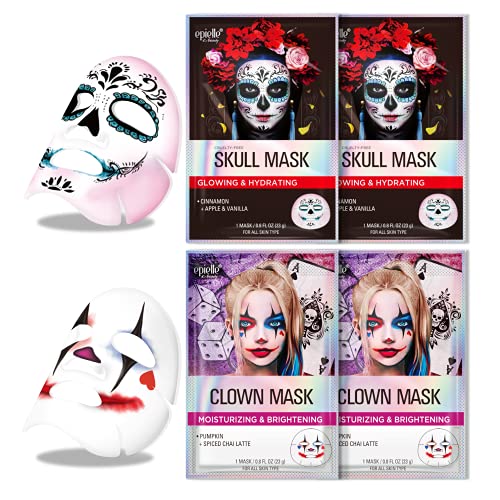 Facial Mask | Clown & Skull Designs, 4 Pack