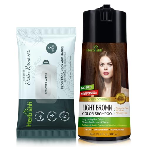 Hair Color Shampoo | Light Brown, 400 ML + Hair Color Stain Remover Wipes, Travel Pack