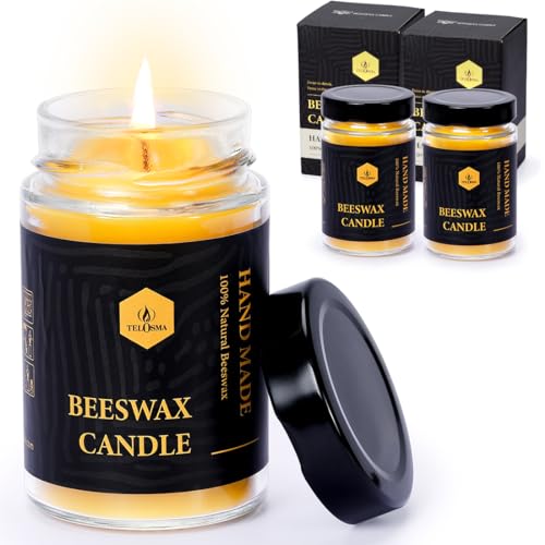 Candle | Set of 2, Beeswax, Slight Sweet Honey Scent, 36 Hours Total Burn Time