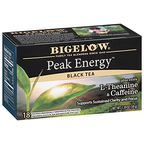 Tea Bags | Peak Energy with L-Theanine & Caffeine, 18 Count, Pack of 6