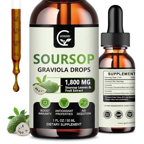 Soursop Liquid Drops | 1800mg, 2 Pack, Immune Support, Gluten Free, 1 fl oz