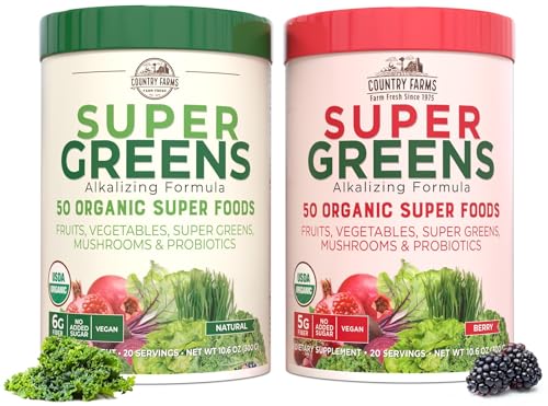 Superfood Powder | 50 Organic Ingredients, Probiotics, Unflavored & Berry, 40 Servings