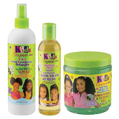 Kids Hair Care Set | 2-N-1 Detangler, Protein Oil, Olive Oil Gel