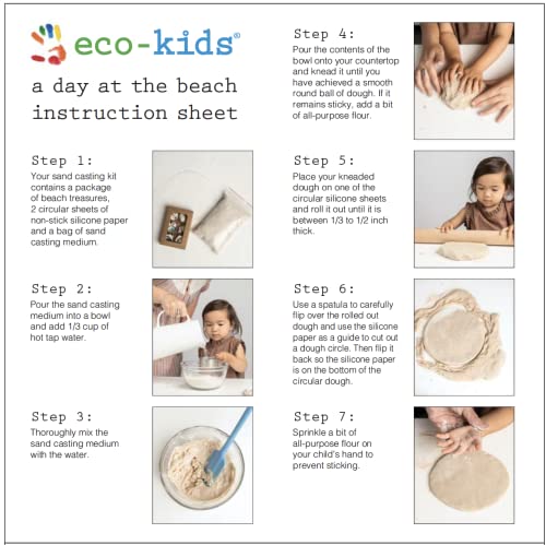 eco-kids Handprint & Footprint Kit - “A Day At The Beach” Keepsake – includes Sand Casting Medium & Beach Shells – DIY, Add Water & Bake – Safe & Non Toxic – Newborn, Baby, Mother’s Day, Shower Gift