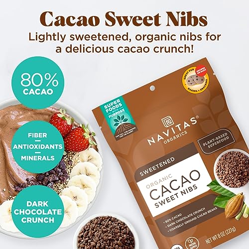 Cacao Sweet Nibs | 4oz Bag, Organic, Non-GMO, Gluten-Free