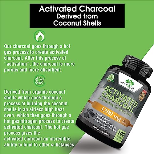 Activated Charcoal Capsules | 1,200 mg, 100 Vegan Capsules, Promotes Detoxification