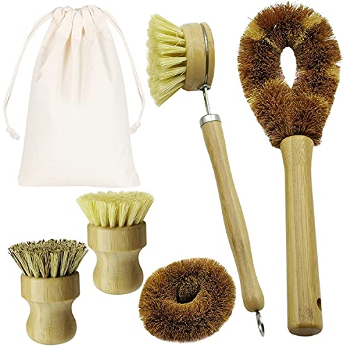 Dish Brush Set | Eco-friendly, Natural Bristle, 5 Pieces