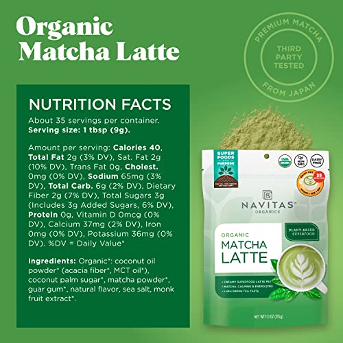 Matcha Latte | 11.1oz Value Size Bag, 35 Servings, Organic, Non-GMO, Dairy-Free