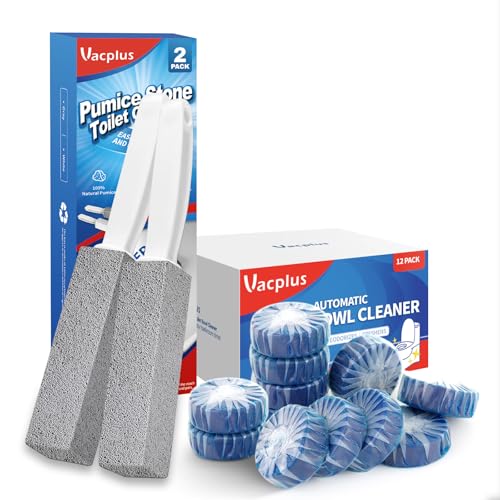 Toilet Brush Set | 100% Pumice Stone, 2 Pack + Automatic Cleaner Tablets, 12 Pack