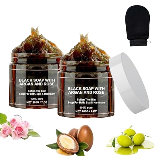 Moroccan Black Soap | With Argan & Rose, 200g, 2 Pack