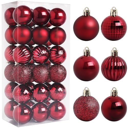 Ornament | 36 Pack, 1.57 Inch, Shatterproof Red Bulbs for Tree and Wreath Decor