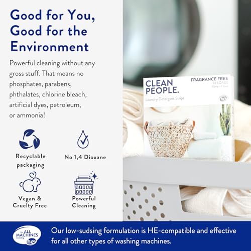 The Clean People Laundry Detergent Sheets - Hypoallergenic Laundry Soap - Ultra Concentrated, Recyclable Packaging, Stain Fighting - Fresh Scent, 96 Pack