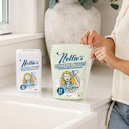 Nellie's Dishwasher Nuggets - Dishwasher Detergent Pods - Plant-Based, Residue-Free, Septic Safe, and Phosphate-Free (24 Pack)