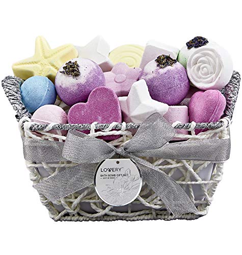 Bath Bombs | 17 Large Assorted Fizzies, Spa Gift Set in Handmade Basket